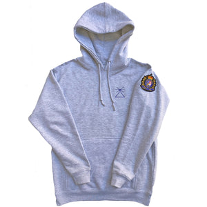PL△TINUM GREY HE△THER & ROY△L HOODIE